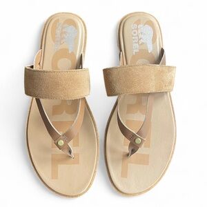 Sorel Women’s Ella II Easy Flip Flop Sandals Shoes Brown Suede Thong Slip On 8.5